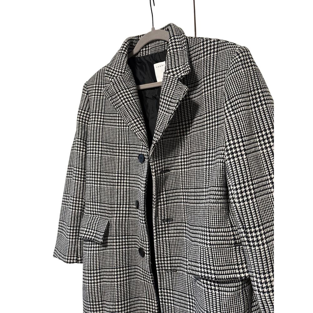 Sandro Women's Black White Plaid Wool Blend Long Coat Size 40 - Picture 3 of 13